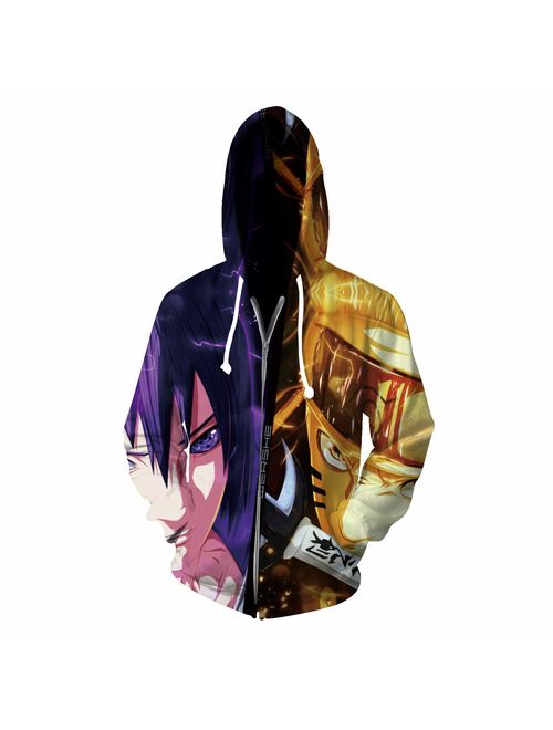CHENMA Men Naruto Kakashi Long Sleeve Full-Zip Bomber Jacket Hooded Varsity Jacket