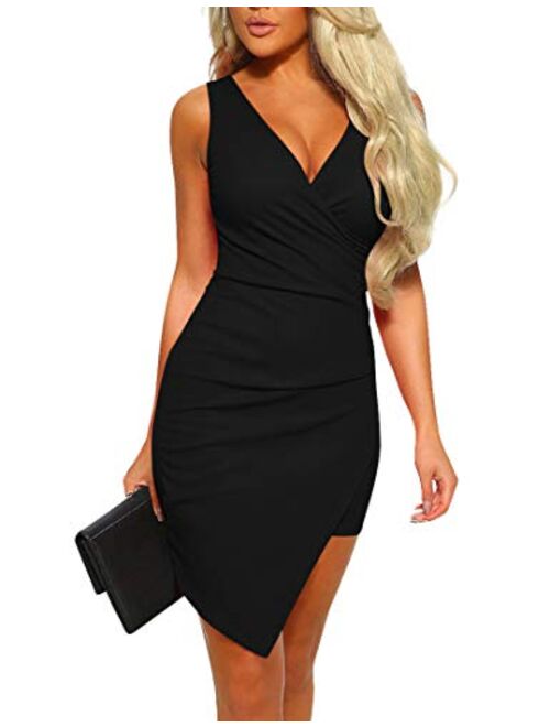 Mizoci Women's Casual Sleeveless Ruched Cocktail Party Dresses Bodycon Mini Sexy Club Dress