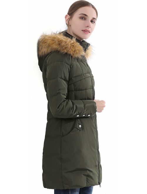 Epsion Womens Hooded Thickened Long Down Jacket Winter Down Parka Puffer Jacket 