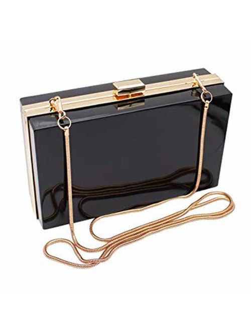 L-COOL Cute Transparent Acrylic Shoulder Bag Clear Crossbody Evening Clutch Purse Handbag With 2 Gold Chain For Women