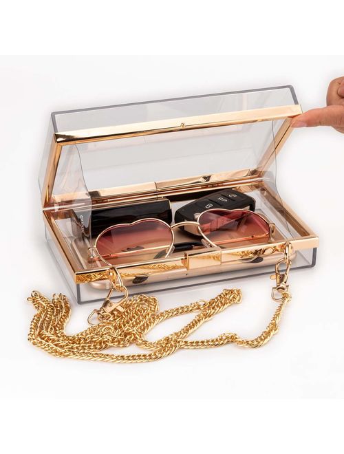 L-COOL Cute Transparent Acrylic Shoulder Bag Clear Crossbody Evening Clutch Purse Handbag With 2 Gold Chain For Women