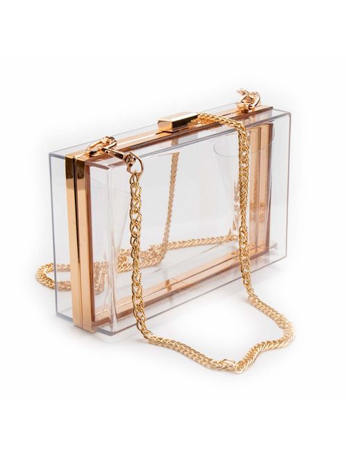 L-COOL Cute Transparent Acrylic Shoulder Bag Clear Crossbody Evening Clutch Purse Handbag With 2 Gold Chain For Women