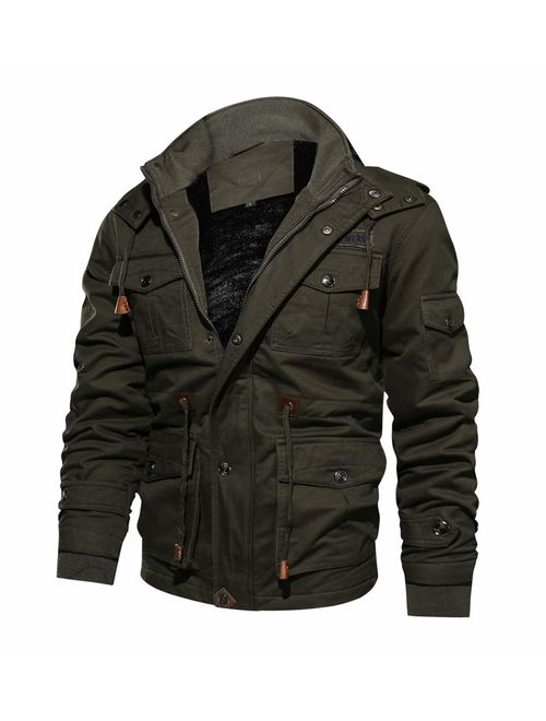 CRYSULLY Men's Winter Casual Thicken Multi-Pocket Outwear Jacket Coat with Removable Hood 35/33