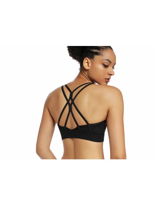 RUNNING GIRL Strappy Sports Bra for Women Sexy Crisscross Back Light Support Yoga Bra with Removable Cups