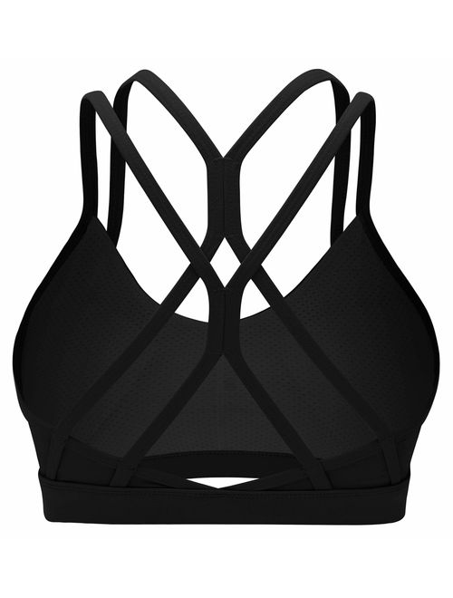 RUNNING GIRL Strappy Sports Bra for Women Sexy Crisscross Back Light Support Yoga Bra with Removable Cups