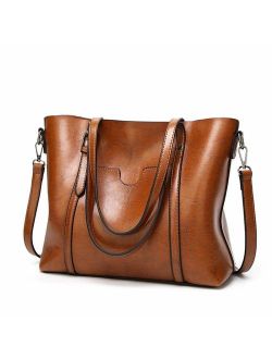FADPRO Women Retro Tote Bags Top Handle Satchel Handbags Faux Leather Shoulder Zipper Vintage Purse