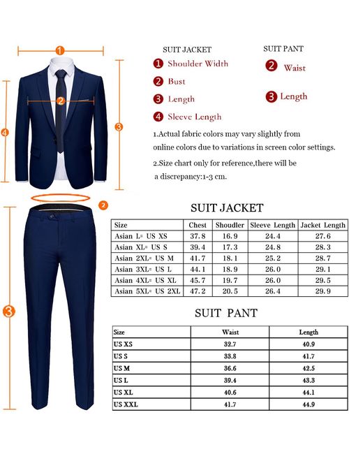 WULFUL Men's Suit One Button Slim Fit 2 Piece Suit for Men Casual/Formal/Wedding Party/Tuxedo