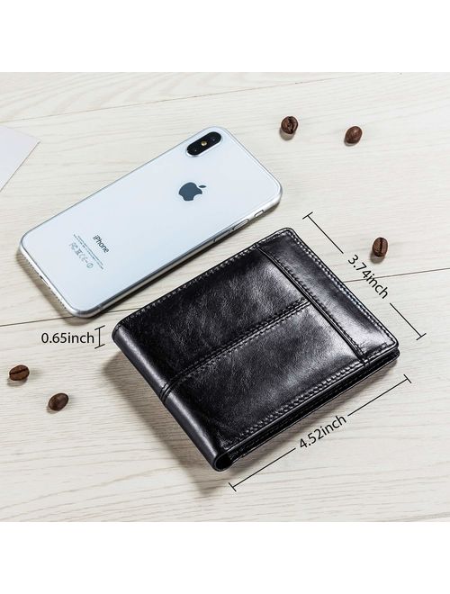 Mens Wallet RFID Genuine Leather Bifold Wallets For Men, ID Window 16 Card Holders Gift Box