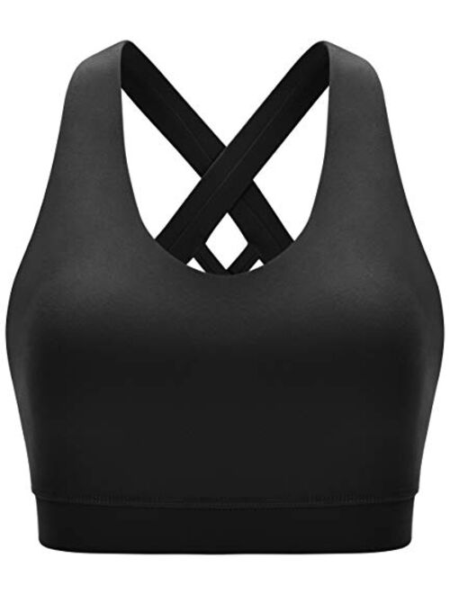 RUNNING GIRL Sports Bra for Women, Criss-Cross Back Padded Strappy Sports Bras Medium Support Yoga Bra with Removable Cups