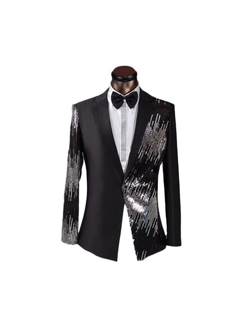 Men's 2-Piece Suit Casual 1 Button Slim Fit Prom Suit Stylish Sequin