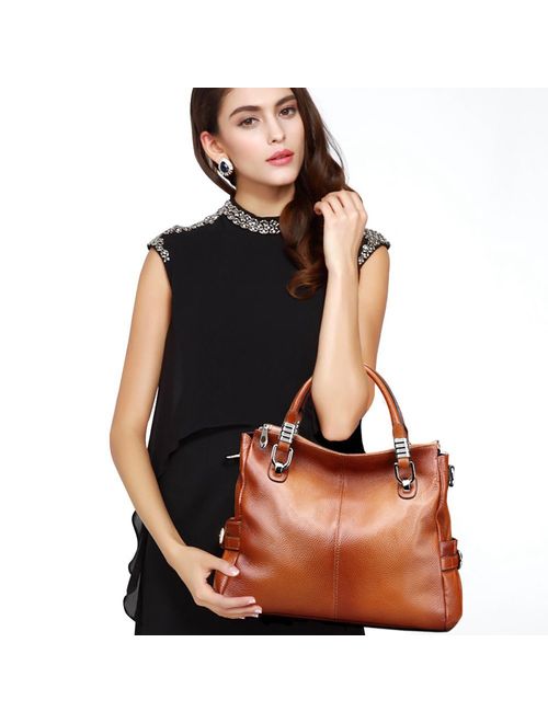 S-ZONE Women's Vintage Genuine Leather Handbag Shoulder Bag Satchel Tote Bag Purse Crossbody Bag