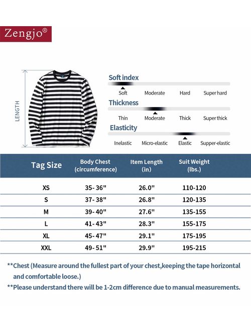 Zengjo Men's Casual Cotton Spandex Striped Crewneck Long-Sleeve T-Shirt Basic Pullover Stripe tee Shirt
