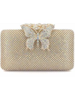 Dexmay Rhinestone Crystal Clutch Purse Butterfly Clasp Women Evening Bag for Formal Party