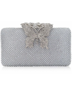 Dexmay Rhinestone Crystal Clutch Purse Butterfly Clasp Women Evening Bag for Formal Party