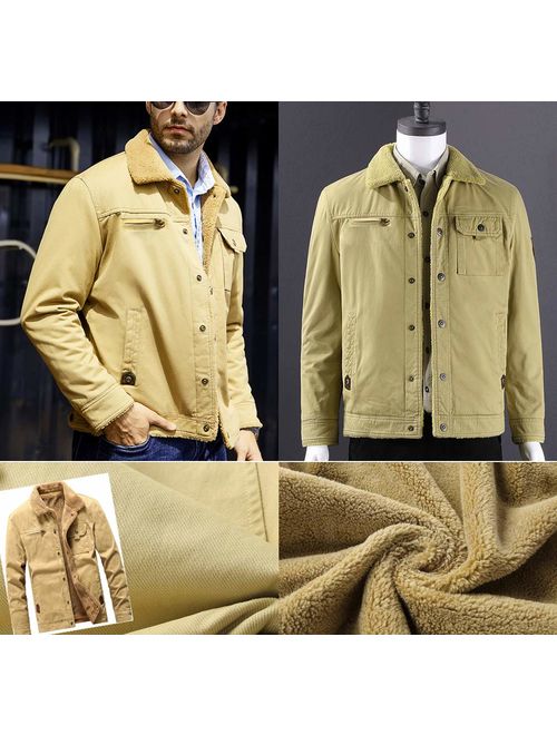 Vcansion Men's Classic Cotton Jacket Coat Fleece Lined Windproof Outerwear
