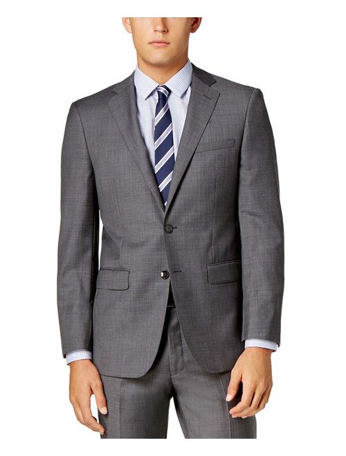 Calvin Klein Slim Fit 100% Wool 2 Piece Men's Set Suit Sharkskin Pattern Grey Retail $650