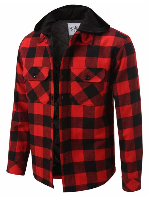 Shaka Wear Men's Hooded Flannel Shirt Jacket Quilted Iined