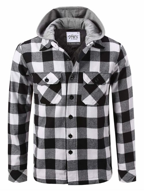 Shaka Wear Men's Hooded Flannel Shirt Jacket Quilted Iined