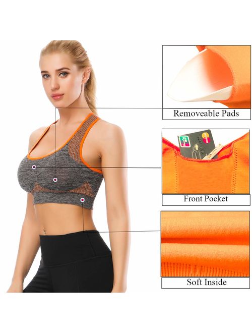 TOBWIZU Sports Bras Removable Padded Bras Seamless for Yoga Gym Fitness