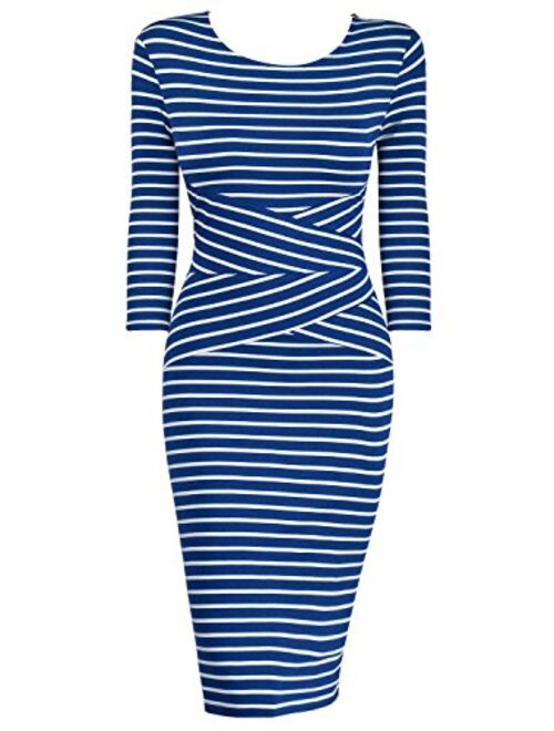 Buy REPHYLLIS Women 3/4 Sleeve Striped Wear to Work Business Cocktail  Pencil Dress online | Topofstyle