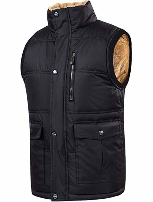 XinYangNi Men's Winter Warm Outdoor Padded Puffer Vest Thick Fleece Lined Sleeveless Jacket