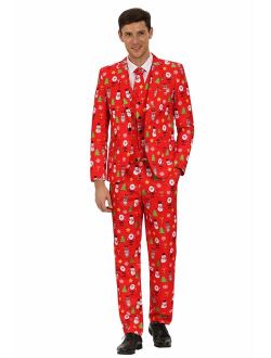 MAGE MALE 3 Pieces Suit Merry Christmas Funny Novelty Slim Fit Party Blazer Vest Pants Set