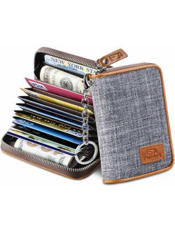 FurArt Credit Card Wallet, Zipper Card Cases Holder for Men Women, RFID Blocking, Key Chain, 15/16 Slots, Compact Size