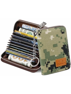 FurArt Credit Card Wallet, Zipper Card Cases Holder for Men Women, RFID Blocking, Key Chain, 15/16 Slots, Compact Size