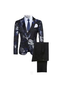 Men's 3-Piece Suit Notched Lapel Floral One Button Modern Blazer Vest Pants Sets