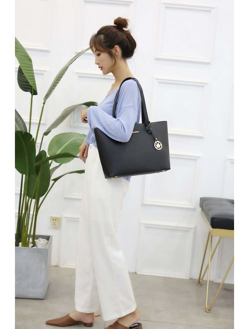 Soperwillton Women Fashion Handbags Tote Bag Shoulder Bag Top Handle Satchel 5pcs Purse Set