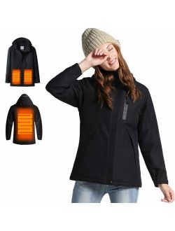 [2019 New] Women's Heated Jacket with Battery Pack, Thicken Heated Coat with Adjustable Hood Water&Wind Resistant