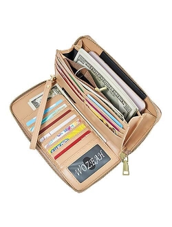WOZEAH Women's RFID Blocking PU Leather Zip Around Wallet Clutch Large Travel Purse