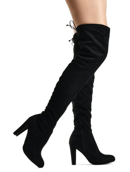 Women's Over The Knee Boots - Sexy Drawstring Stretchy Pull on - Comfortable Block Heel