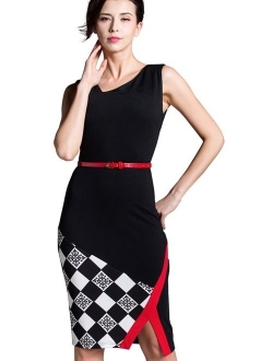 HOMEYEE Women's Elegant Patchwork Sheath Sleeveless Business Dress B290