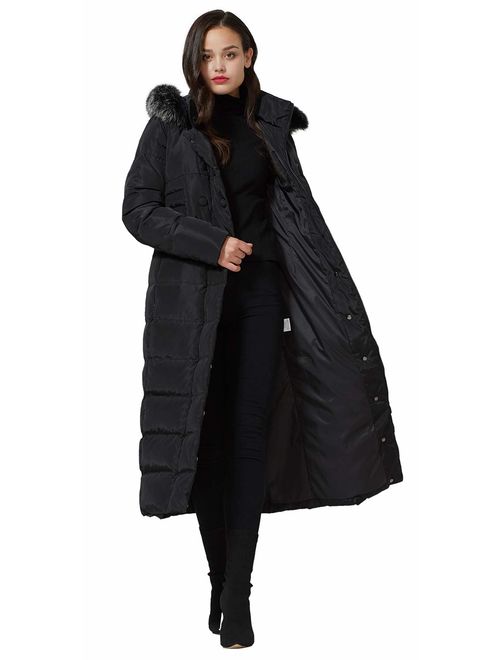 Buy Molodo Women's Long Down Coat with Fur Hood Maxi Down Parka Puffer ...