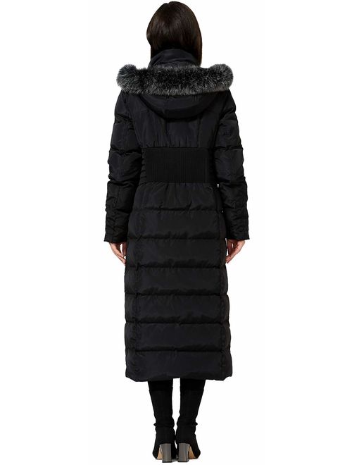 Molodo Women's Long Down Coat with Fur Hood Maxi Down Parka Puffer Jacket