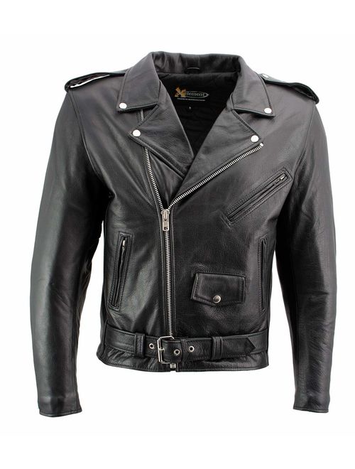 Xelement B7100 'Classic' Men's Black TOP GRADE Leather Motorcycle Biker Jacket - X-Small