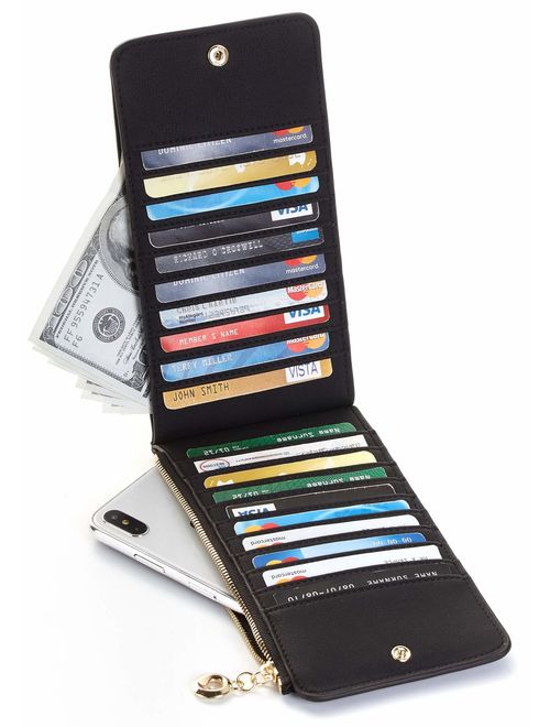 Toughergun Womens RFID Blocking Genuine Leather Multi Card Organizer Wallet with Zipper Pocket