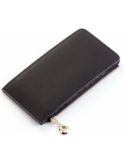 Toughergun Womens RFID Blocking Genuine Leather Multi Card Organizer Wallet with Zipper Pocket