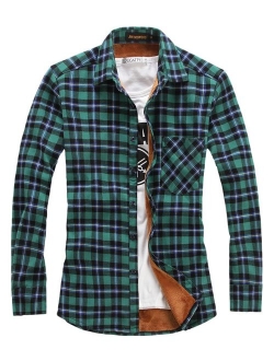 Men's Casual Long Sleeve Fleece Lined Plaid Flannel Buttoned Overshirts Jacket