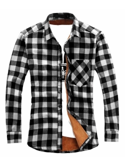 Men's Casual Long Sleeve Fleece Lined Plaid Flannel Buttoned Overshirts Jacket
