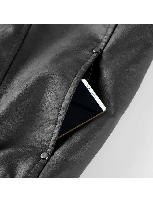 Wantdo Men's Faux Leather Jacket Moto Hoodie Jacket PU Outwear Warm Jacket