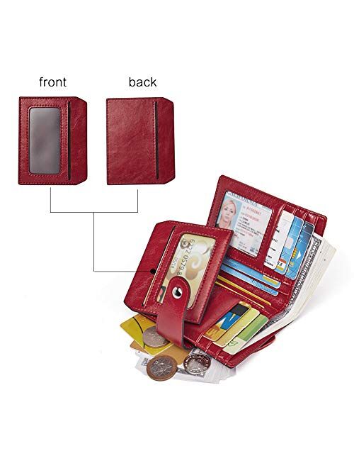 BOSTANTEN Women Leather Wallet RFID Blocking Small Bifold Zipper Pocket Wallet Card Case Purse with ID Window