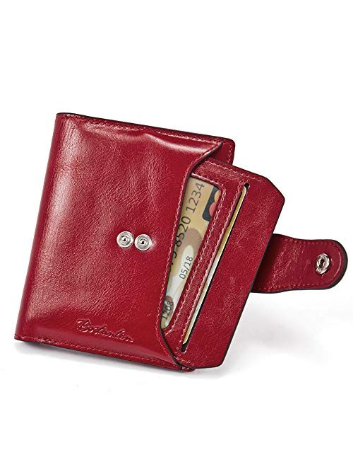BOSTANTEN Women Leather Wallet RFID Blocking Small Bifold Zipper Pocket Wallet Card Case Purse with ID Window