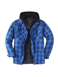 ZENTHACE Men's Thicken Plaid Hooded Flannel Shirt Jacket with Quilted Lined
