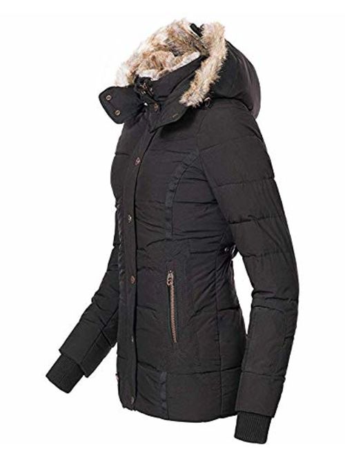Koodred Women's Hooded Thickened Warm Winter Outwear with Faux Fur Lined Down Jacket Puffer Coat