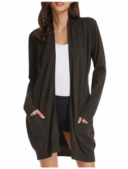 Essential Solid Open Front Long Knitted Cardigan Sweater for Women