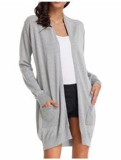 Essential Solid Open Front Long Knitted Cardigan Sweater for Women