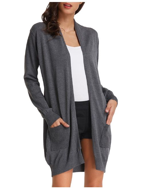 GRACE KARIN Essential Solid Open Front Long Knitted Cardigan Sweater for Women