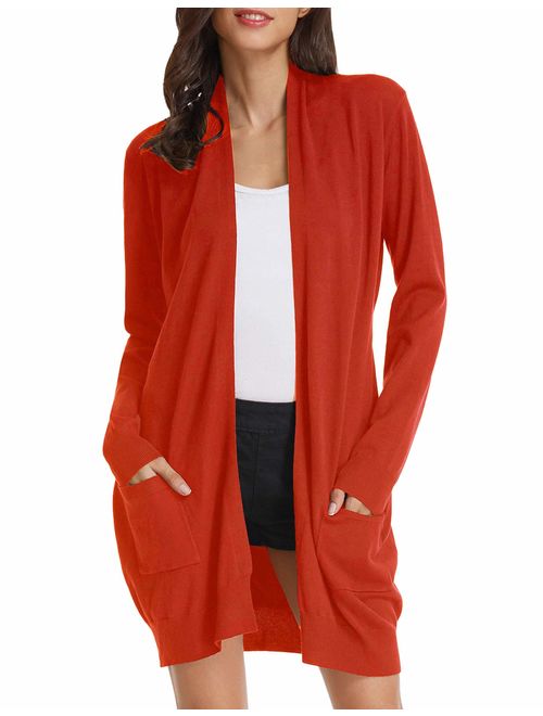 GRACE KARIN Essential Solid Open Front Long Knitted Cardigan Sweater for Women